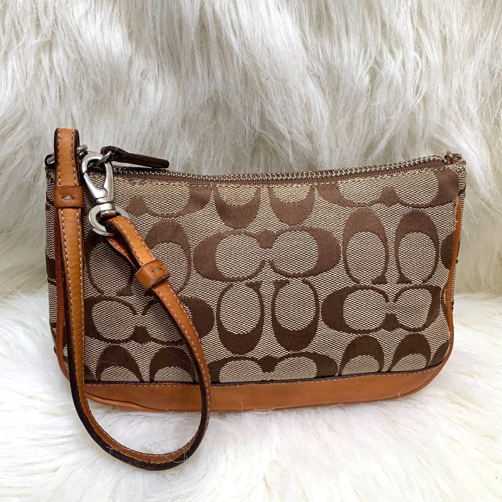 COACH Vintage Y2K Khaki/Tan Signature Demi Bag Wristlet Only (READ) Purse #6094